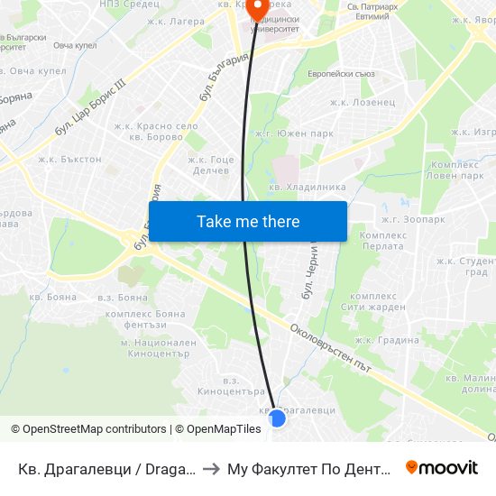 Кв. Драгалевци / Dragalevtsi Qr. (0835) to Му Факултет По Дентална Медицина map