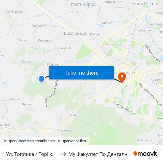 Ул. Топлика / Toplika St. (0869) to Му Факултет По Дентална Медицина map