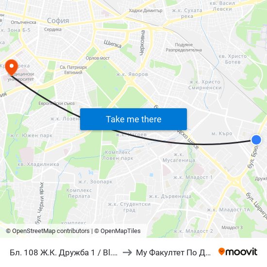 Бл. 108 Ж.К. Дружба 1 / Bl. 108, Druzhba 1 Qr. (0128) to Му Факултет По Дентална Медицина map