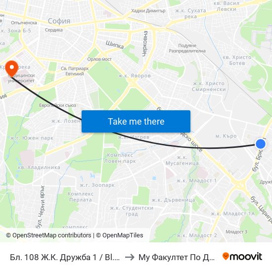 Бл. 108 Ж.К. Дружба 1 / Bl. 108, Druzhba 1 Qr.  (0129) to Му Факултет По Дентална Медицина map