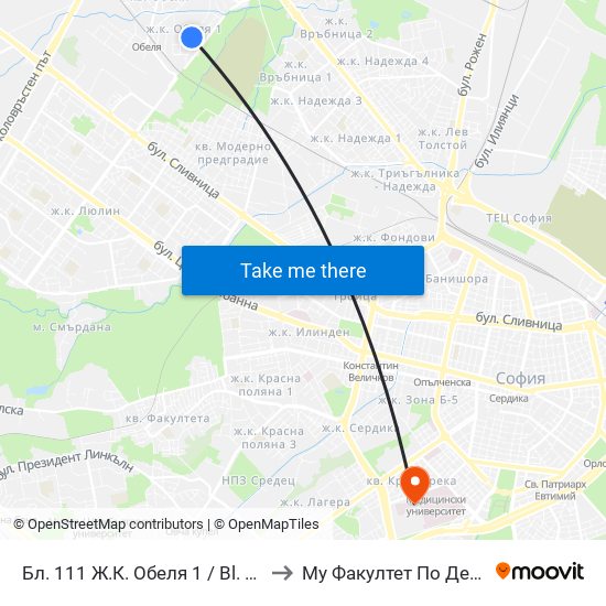 Бл. 111 Ж.К. Обеля 1 / Bl. 111, Obelya 1 Qr. (0132) to Му Факултет По Дентална Медицина map