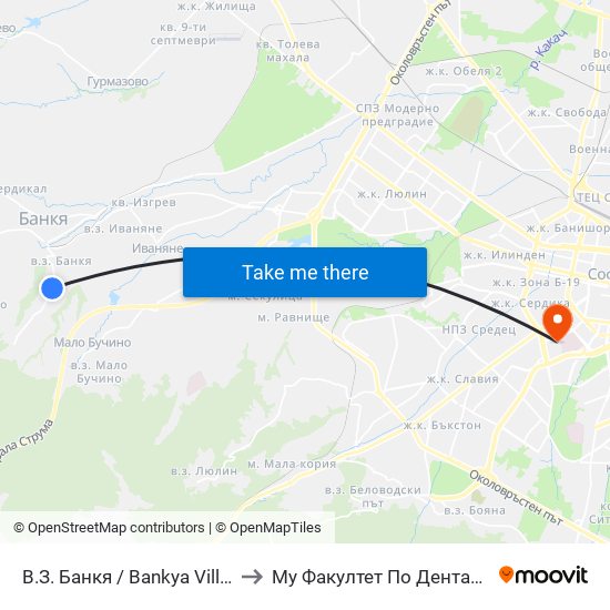 В.З. Банкя / Bankya Villa Zone (0431) to Му Факултет По Дентална Медицина map