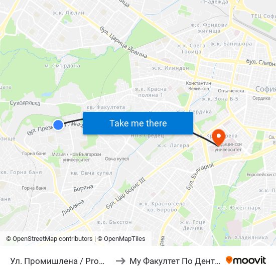 Ул. Промишлена / Promishlena St. (2140) to Му Факултет По Дентална Медицина map
