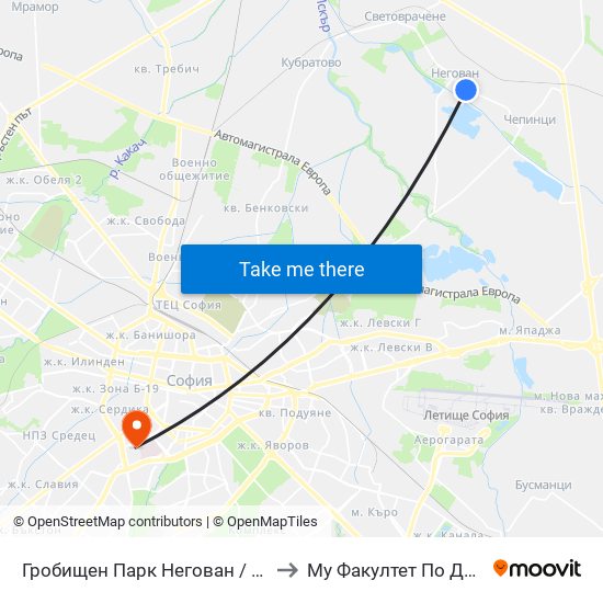 Гробищен Парк Негован / Negovan Cemetery (0507) to Му Факултет По Дентална Медицина map