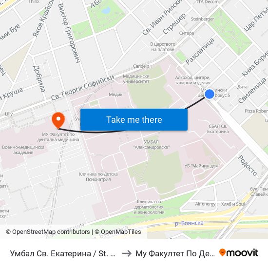 Умбал Св. Екатерина / St. Ekaterina Hospital (0443) to Му Факултет По Дентална Медицина map