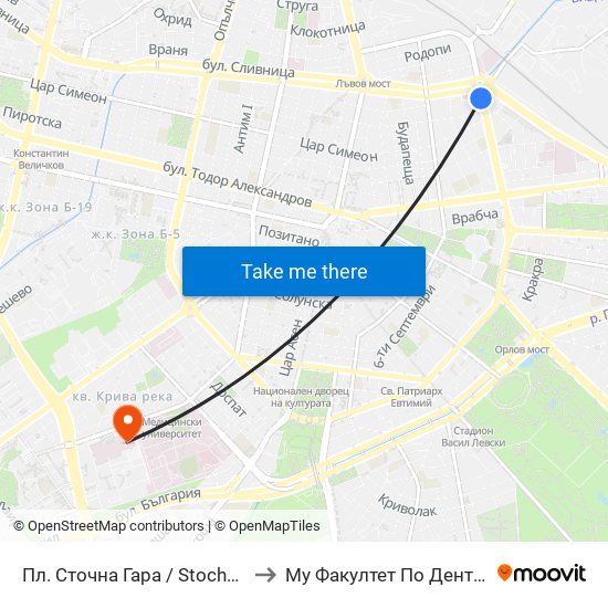 Пл. Сточна Гара / Stochna Gara Sq. (1319) to Му Факултет По Дентална Медицина map