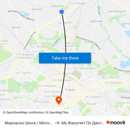 Мировско Шосе / Mirovsko Shosse (2630) to Му Факултет По Дентална Медицина map
