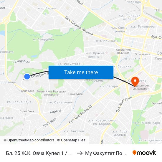 Бл. 25 Ж.К. Овча Купел 1 / Bl. 25, Ovcha Kupel 1 Qr. (0174) to Му Факултет По Дентална Медицина map
