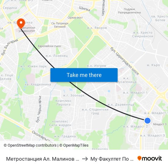 Метростанция Ал. Малинов / Al. Malinov Metro Station (2742) to Му Факултет По Дентална Медицина map
