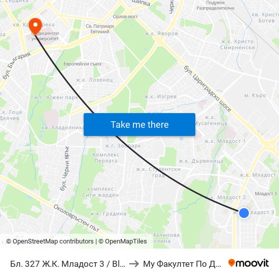 Бл. 327 Ж.К. Младост 3 / Bl. 327, Mladost 3 Qr. (0194) to Му Факултет По Дентална Медицина map