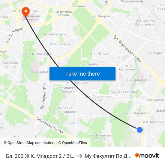 Бл. 202 Ж.К. Младост 2 / Bl. 202, Mladost 2 Qr. (0155) to Му Факултет По Дентална Медицина map