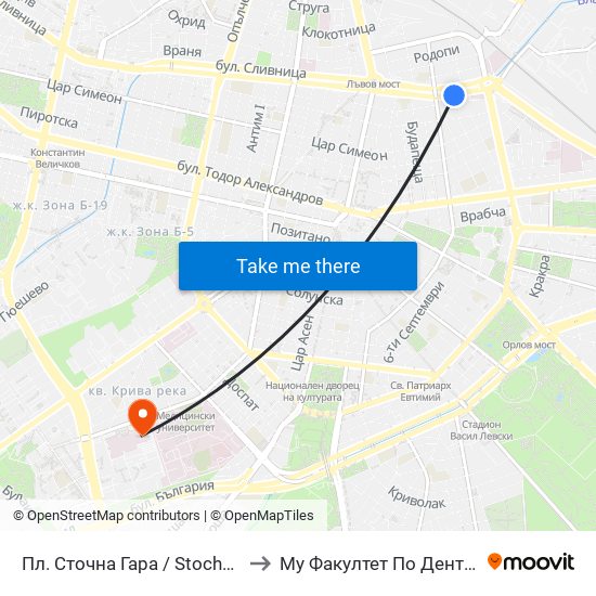 Пл. Сточна Гара / Stochna Gara Sq. (1321) to Му Факултет По Дентална Медицина map
