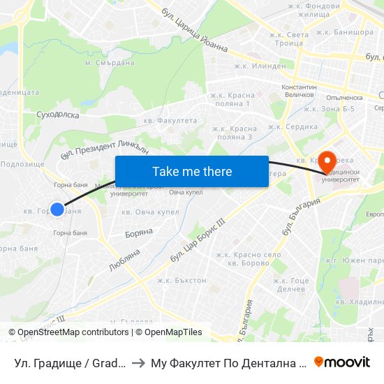 Ул. Градище / Gradishte St. to Му Факултет По Дентална Медицина map