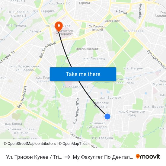 Ул. Трифон Кунев / Trifon Kunev St. to Му Факултет По Дентална Медицина map