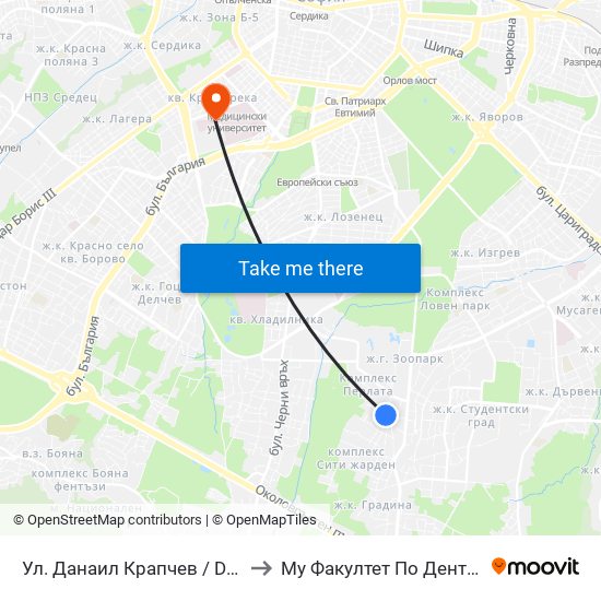 Ул. Данаил Крапчев / Danail Krapchev St. to Му Факултет По Дентална Медицина map