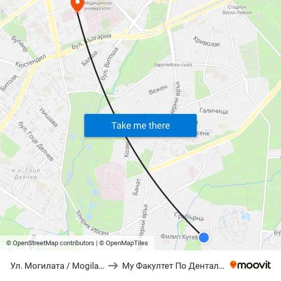 Ул. Могилата / Mogilata St. (2782) to Му Факултет По Дентална Медицина map