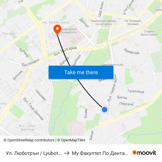 Ул. Люботрън / Lyubotran St. (2039) to Му Факултет По Дентална Медицина map