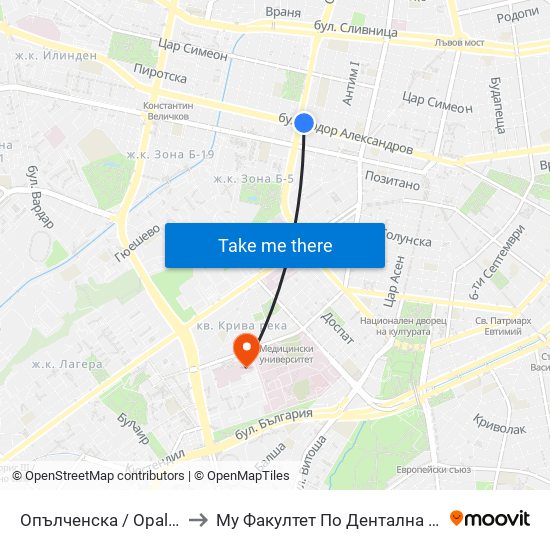 Опълченска / Opalchenska to Му Факултет По Дентална Медицина map