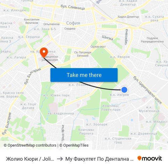 Жолио Кюри / Joliot-Curie to Му Факултет По Дентална Медицина map