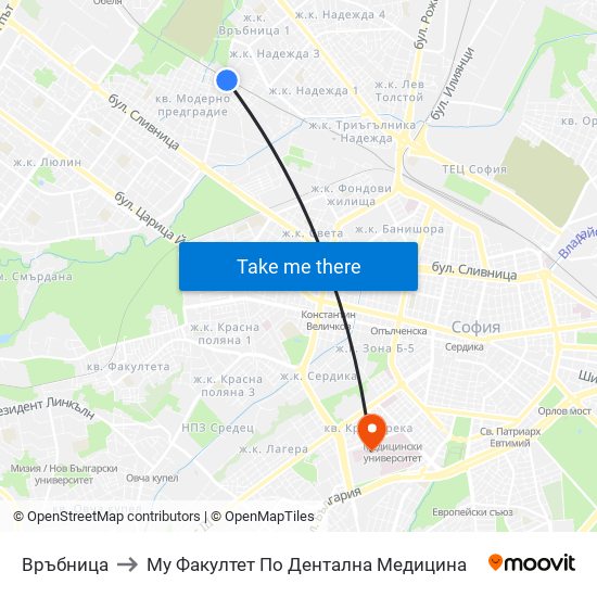 Връбница to Му Факултет По Дентална Медицина map