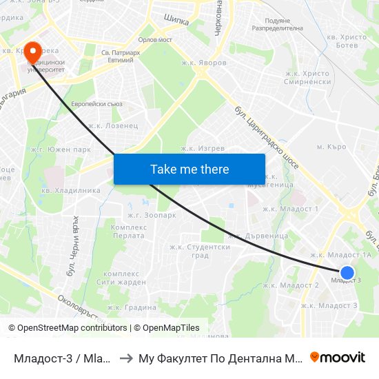 Младост-3 / Mladost 3 to Му Факултет По Дентална Медицина map