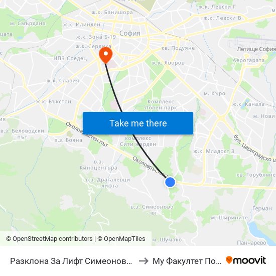 Разклона За Лифт Симеоново / Fork Road To Lift Simeonovo (2791) to Му Факултет По Дентална Медицина map