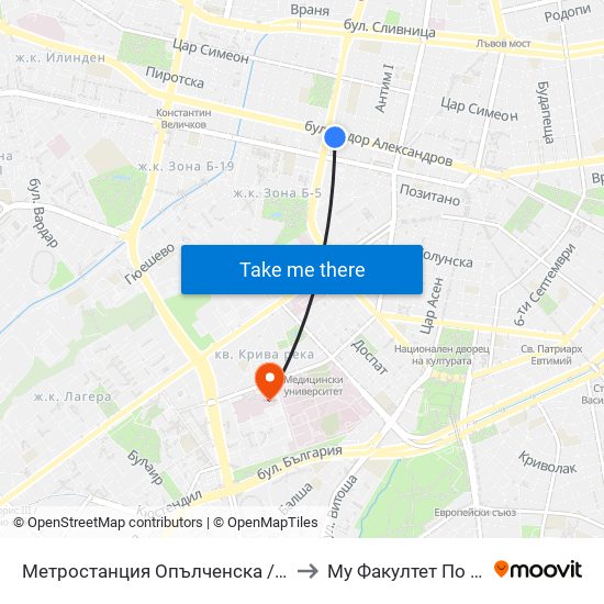 Метростанция Опълченска / Opalchenska Metro Station (6408) to Му Факултет По Дентална Медицина map