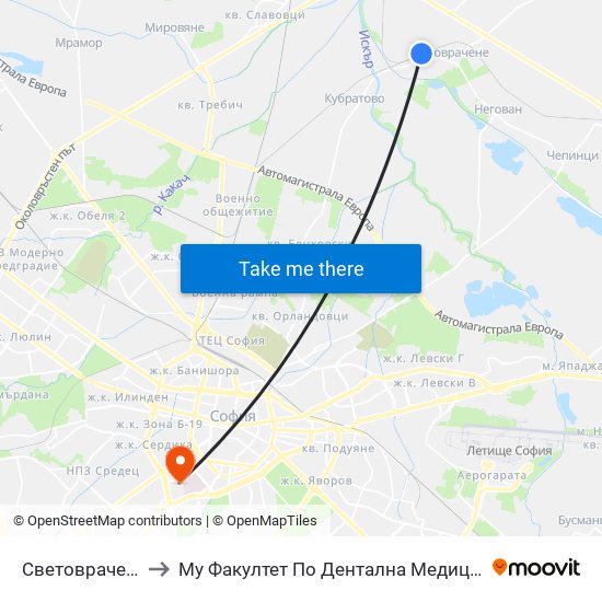 Световрачене to Му Факултет По Дентална Медицина map