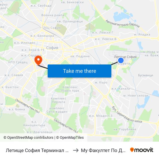 Летище София Терминал 1 / Sofia Airport Terminal 1 to Му Факултет По Дентална Медицина map