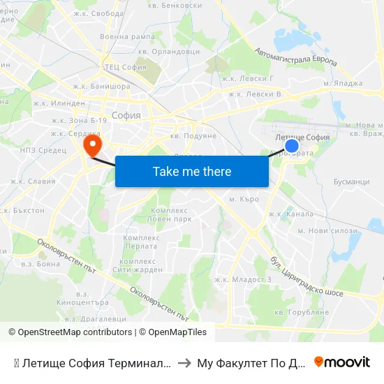✈️ Летище София Терминал 1 / Sofia Airport Terminal 1 to Му Факултет По Дентална Медицина map