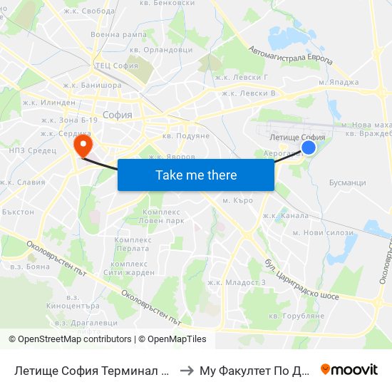 Летище София Терминал 2 / Sofia Airport Terminal 2 to Му Факултет По Дентална Медицина map