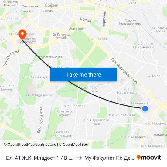 Бл. 41 Ж.К. Младост 1 / Bl. 41, Mladost 1 Qr. (0210) to Му Факултет По Дентална Медицина map