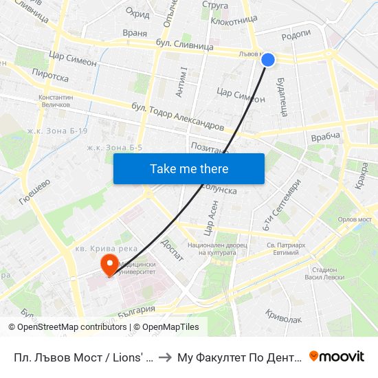 Пл. Лъвов Мост / Lions' Bridge Sq. (1278) to Му Факултет По Дентална Медицина map