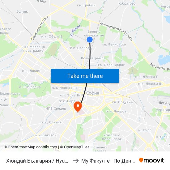 Хюндай България / Hyundai Bulgaria (6238) to Му Факултет По Дентална Медицина map