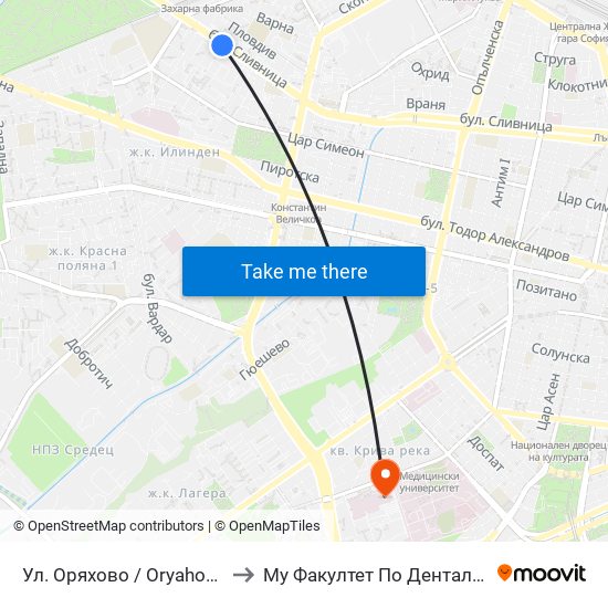 Ул. Оряхово / Oryahovo St. (2097) to Му Факултет По Дентална Медицина map