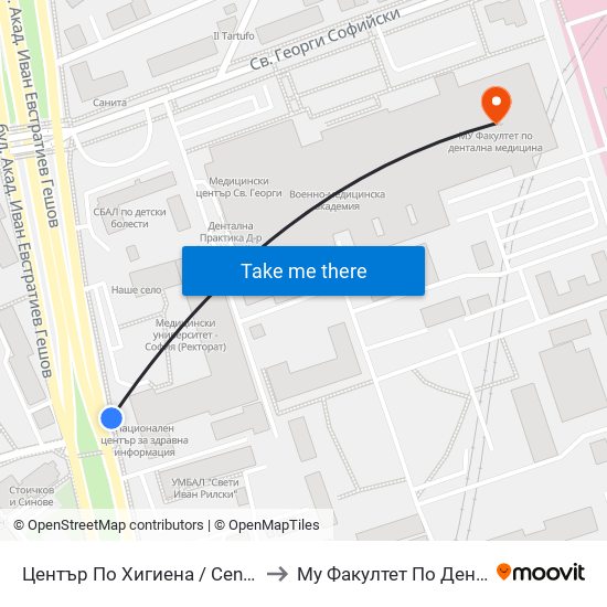 Център По Хигиена / Centre Of Hygiene (2342) to Му Факултет По Дентална Медицина map