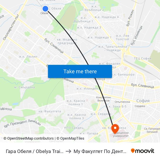 Гара Обеля / Obelya Train Station (6653) to Му Факултет По Дентална Медицина map