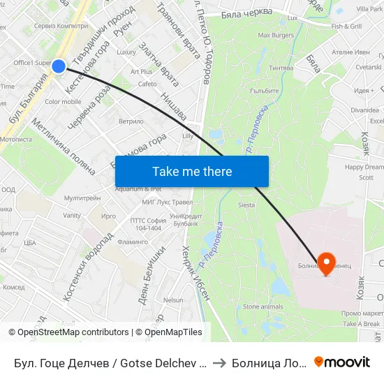 Бул. Гоце Делчев / Gotse Delchev Blvd. (0314) to Болница Лозенец map