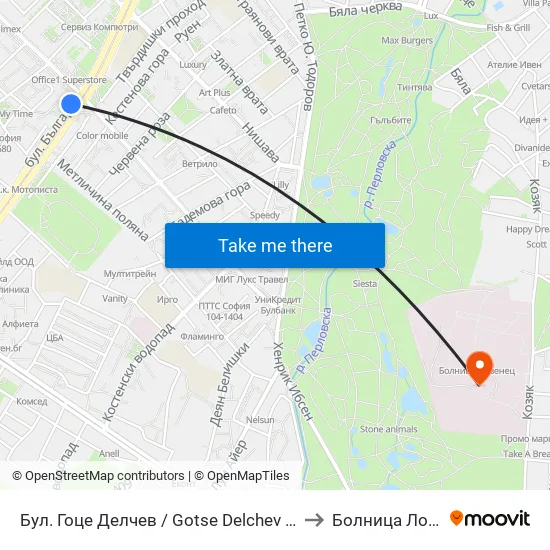 Бул. Гоце Делчев / Gotse Delchev Blvd. (0308) to Болница Лозенец map