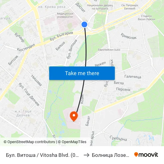 Бул. Витоша / Vitosha Blvd. (0302) to Болница Лозенец map