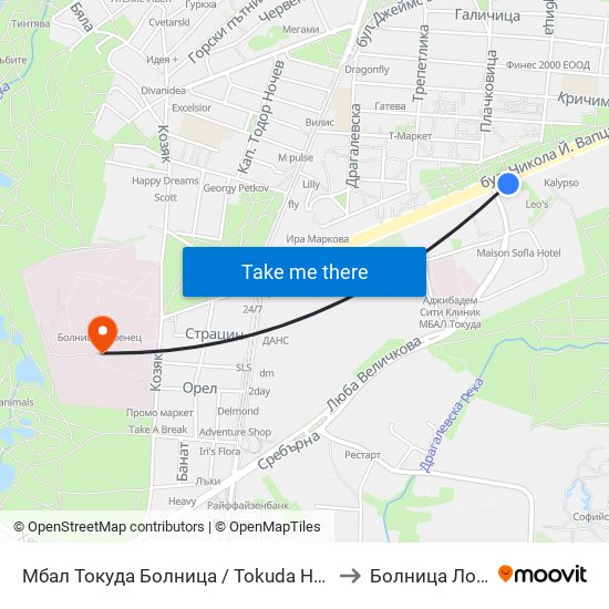 Мбал Токуда Болница / Tokuda Hospital (0206) to Болница Лозенец map