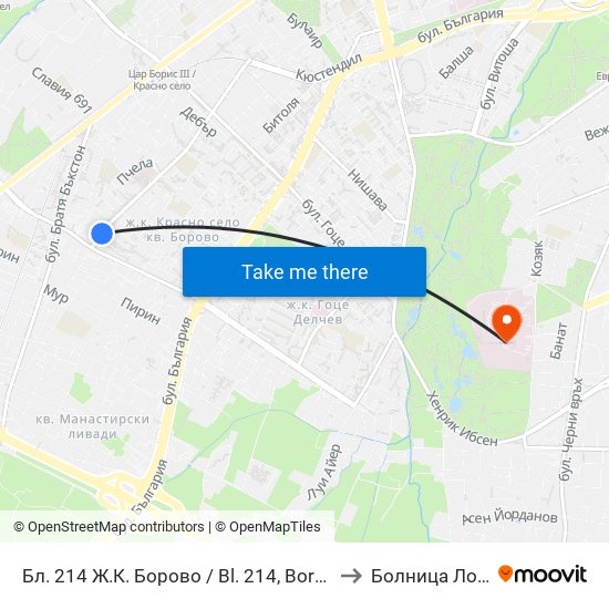 Бл. 214 Ж.К. Борово / Bl. 214, Borovo Qr. (0164) to Болница Лозенец map