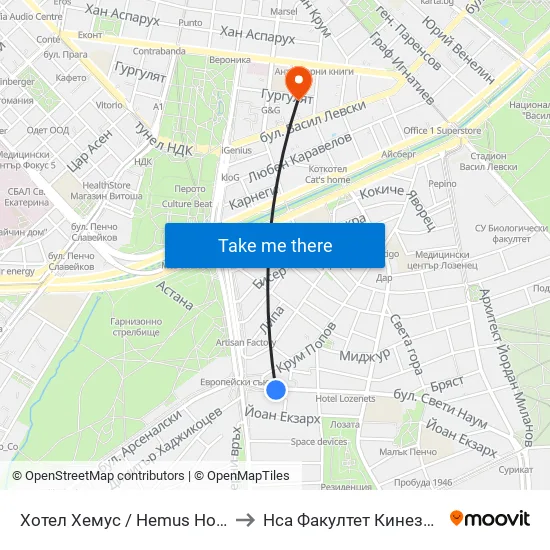 Ⓜ️ Хотел Хемус / Hemus Hotel (2329) to Нса Факултет Кинезитерапия map