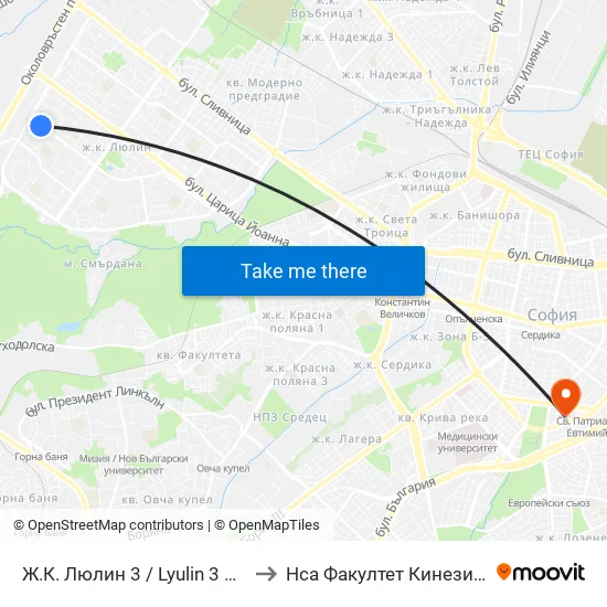 Ж.К. Люлин 3 / Lyulin 3 Qr. (0652) to Нса Факултет Кинезитерапия map