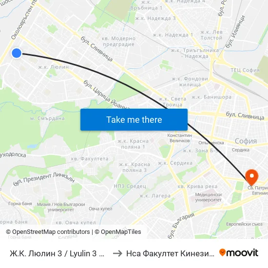 Ж.К. Люлин 3 / Lyulin 3 Qr. (0651) to Нса Факултет Кинезитерапия map