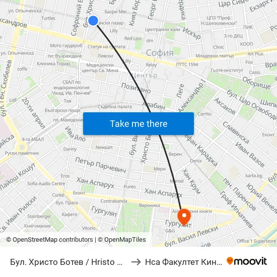 Бул. Христо Ботев / Hristo Botev Blvd. (0383) to Нса Факултет Кинезитерапия map