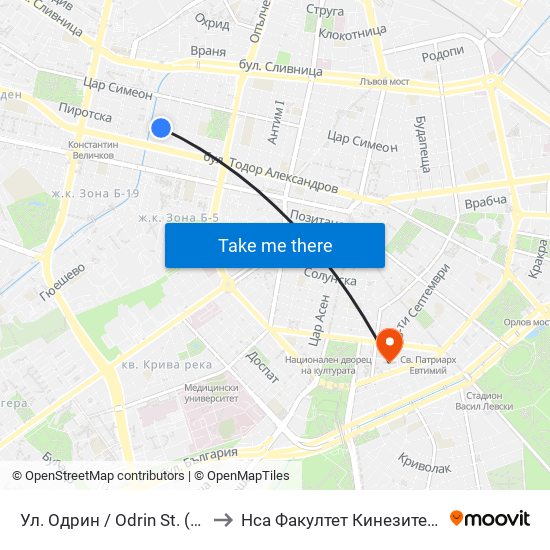 Ул. Одрин / Odrin St. (2077) to Нса Факултет Кинезитерапия map
