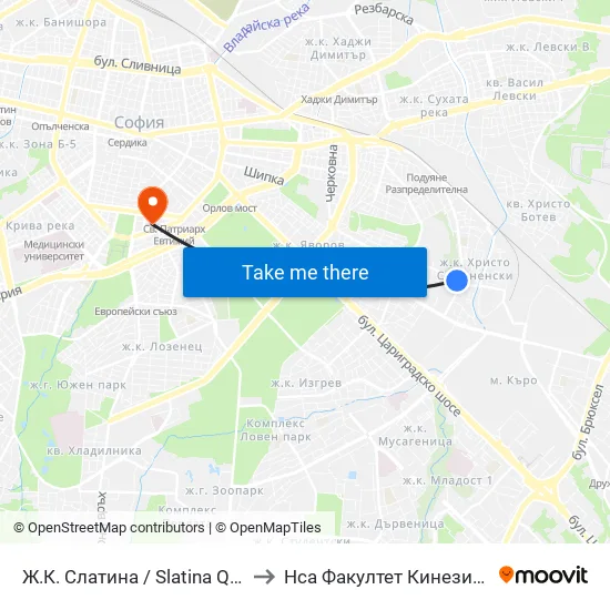 Ж.К. Слатина / Slatina Qr. (0689) to Нса Факултет Кинезитерапия map