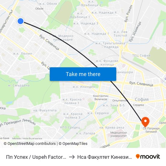 Пп Успех / Uspeh Factory (1751) to Нса Факултет Кинезитерапия map