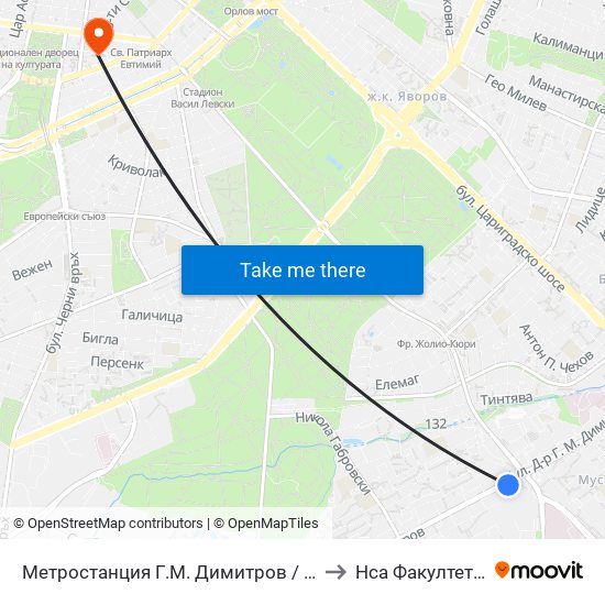 Метростанция Г.М. Димитров / G. M. Dimitrov Metro Station (2679) to Нса Факултет Кинезитерапия map